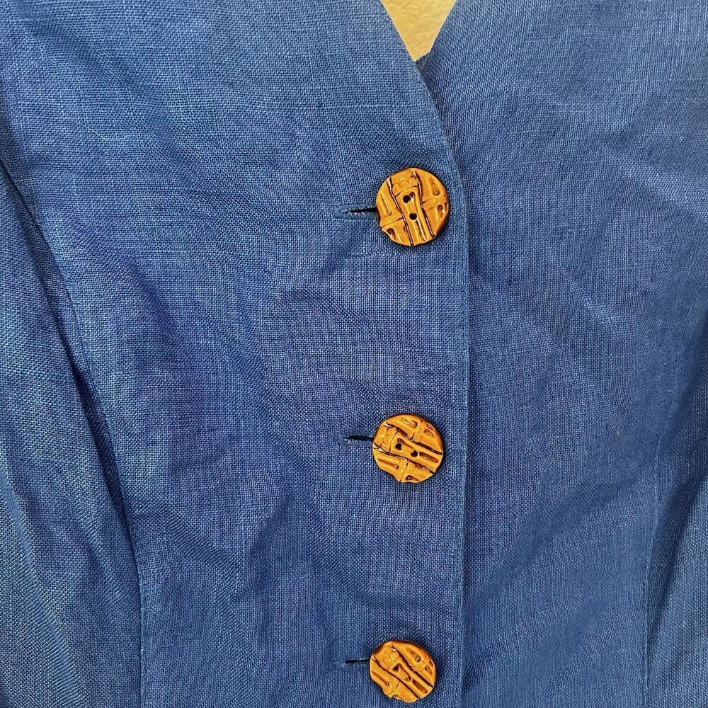 Marie St Claire Vtg Linen Midi Blue Dress Women’s Sz 8 Party Quiet Luxury Chic - Picture 4 of 7